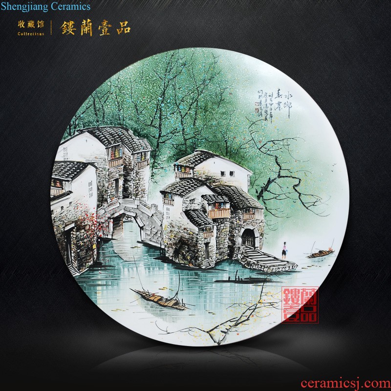 Jingdezhen ceramic hand-painted powder enamel porcelain plate painter of mural hall to hang in the living room decoration furnishing articles