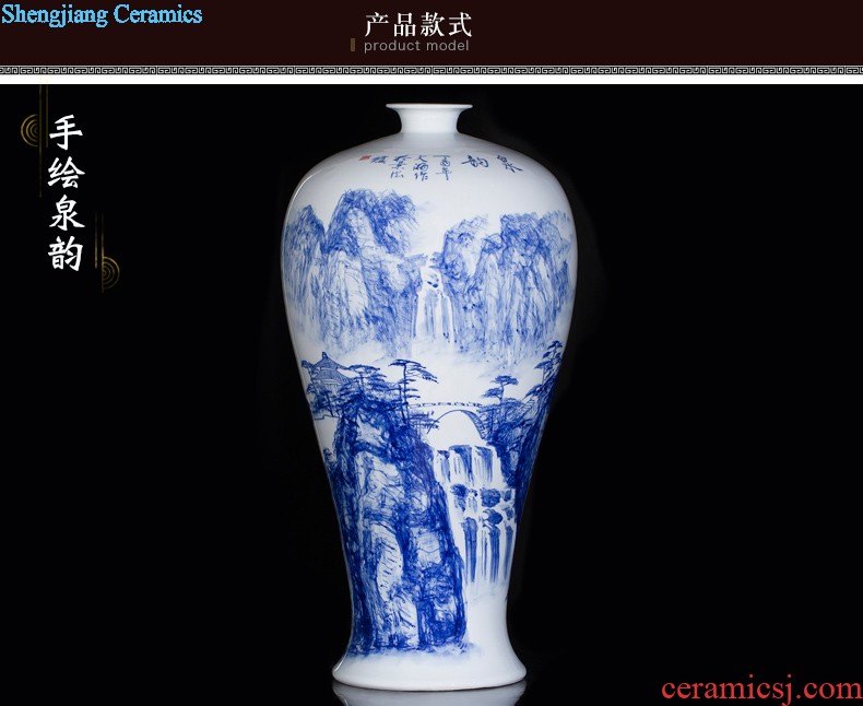 Jingdezhen blue and white porcelain manual hand-painted dried flowers sitting room place vase modern new Chinese style decoration decoration