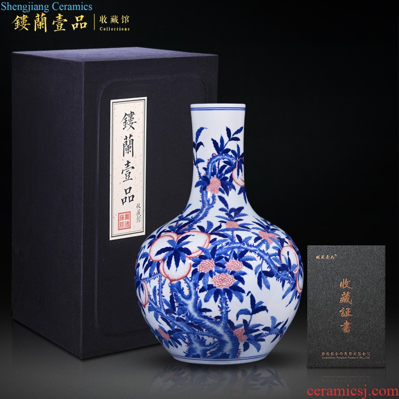 Jingdezhen ceramics imitation qing qianlong vase powder enamel guanyin sitting room of new Chinese style household adornment furnishing articles