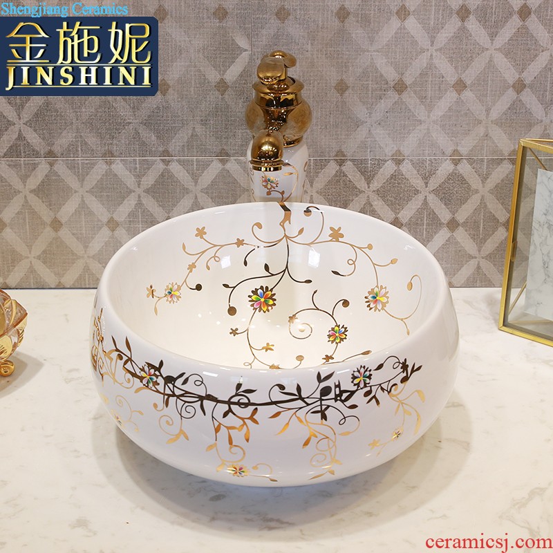 Gold cellnique stage basin circular jingdezhen ceramic lavatory toilet lavabo modern European sculpture gentoo