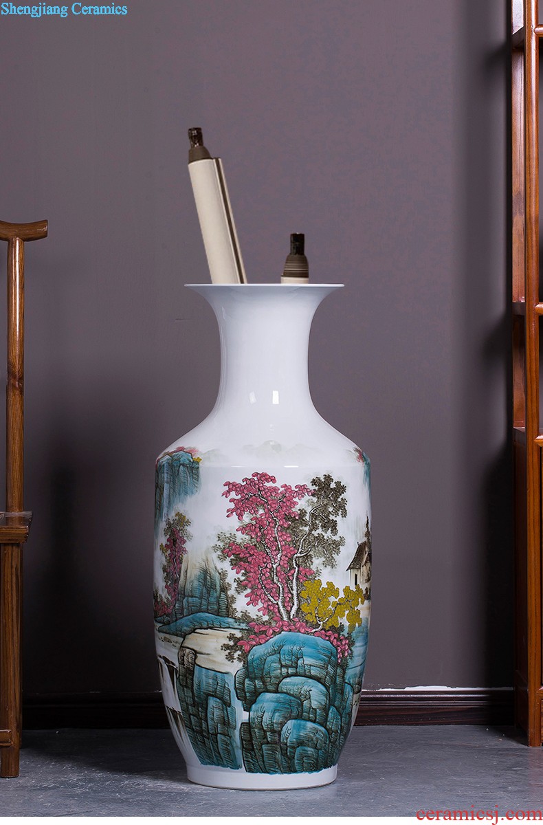 Jingdezhen ceramics antique Chinese landscape painting vase home sitting room adornment is placed the calligraphy and painting scroll cylinder