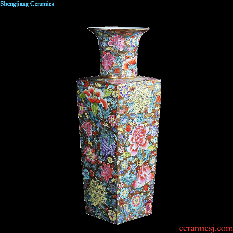 Jingdezhen ceramics Dong-ming li hand-painted pastel landscape vase New Chinese style household handicraft furnishing articles sitting room