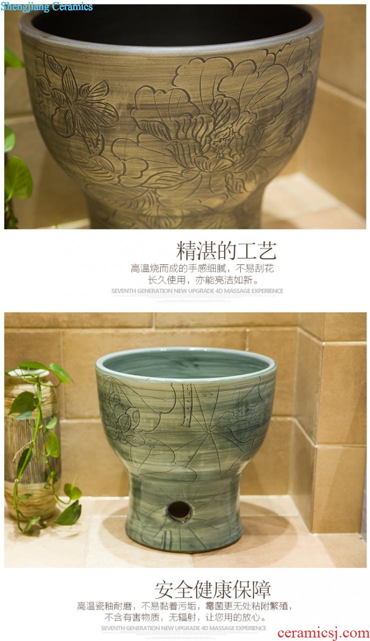 Koh larn, qi ceramic art basin mop mop pool ChiFangYuan one-piece mop pool blue and white crack diameter 40 cm