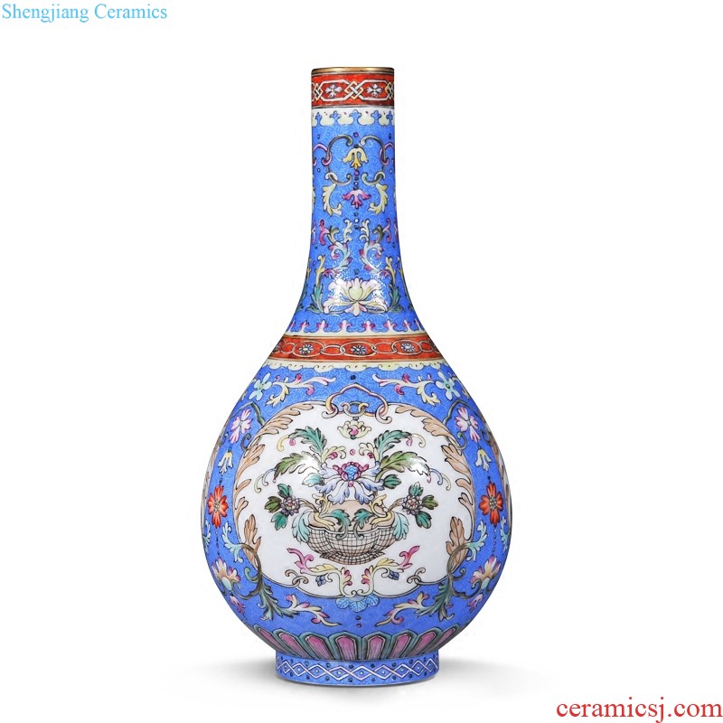 Jingdezhen imperial kiln chinaware imitation qing qianlong offering blue paint landscape big vase with a pair of the sitting room to collect furnishing articles