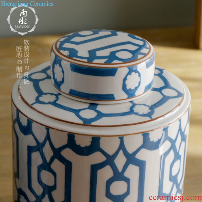 The rain tong home | blue and white porcelain of jingdezhen ceramics The quartet with cover storage tank snack jars furnishing articles porch decoration