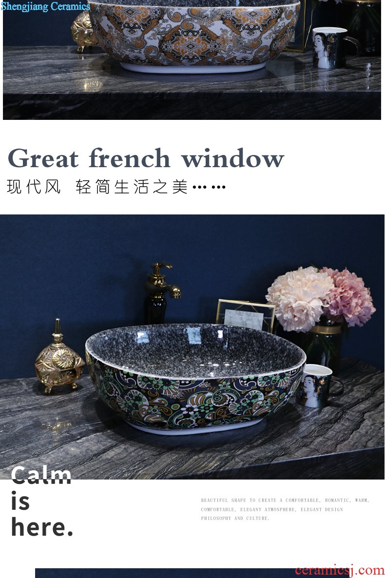 New Chinese style on the ceramic basin sink household toilet basin washing a face wash gargle oval art basin