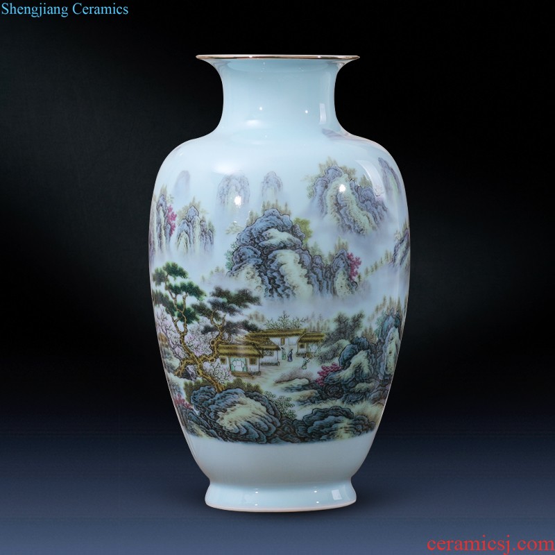 Jingdezhen ceramic furnishing articles hand-painted under the ground of blue and white porcelain vase porcelain glaze color longteng design home decoration