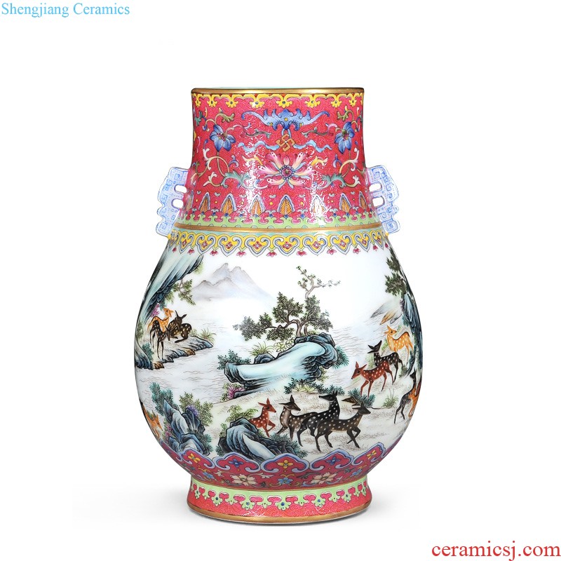 Jingdezhen ceramics imitation qing jiaqing emperor kiln alum red paint branch receptacle bats vase sitting room adornment is placed