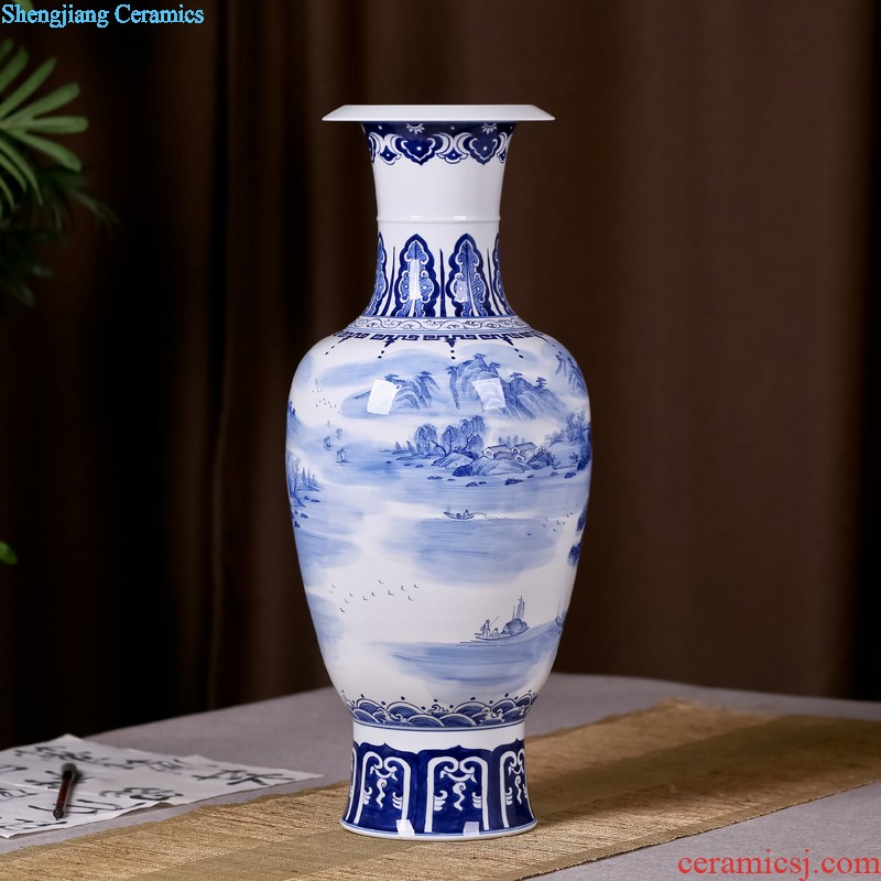 Jingdezhen ceramics furnishing articles Hand painted blue and white porcelain vase cloud castle peak New Chinese style home sitting room adornment