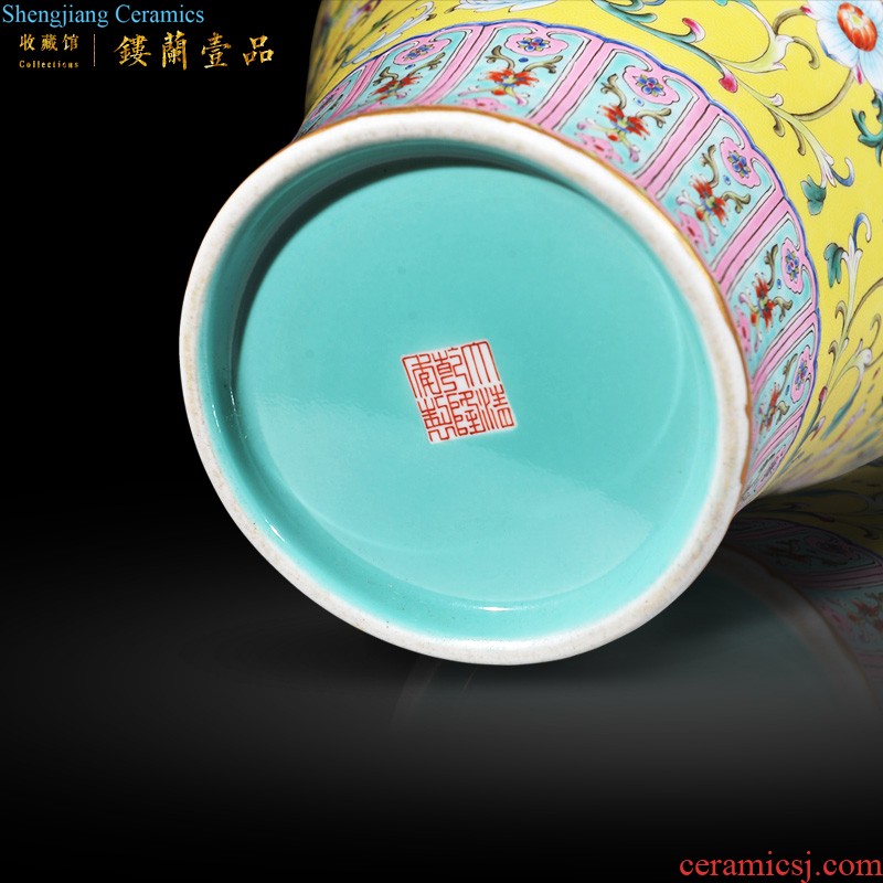 Jingdezhen imperial kiln chinaware imitation qing qianlong pastel green four seasons flower ears bottle of sitting room adornment is placed