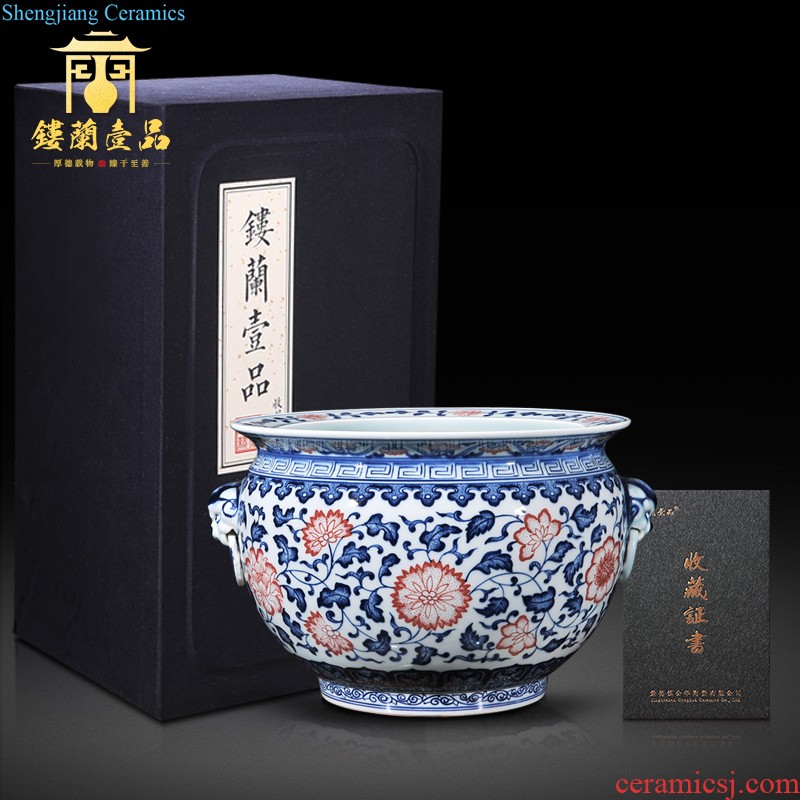 Jingdezhen ceramics imitation qing qianlong azure glaze melon leng vase Chinese style living room home decoration collection furnishing articles