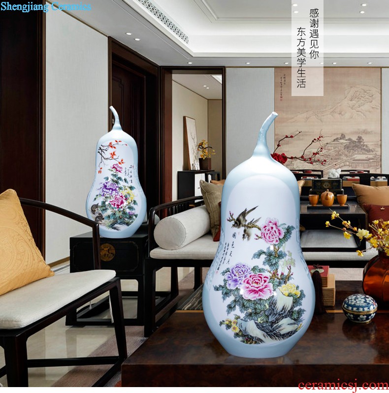 Jingdezhen ceramic antique hand-painted pastel peony flower vases, the sitting room porch decoration of Chinese style household furnishing articles