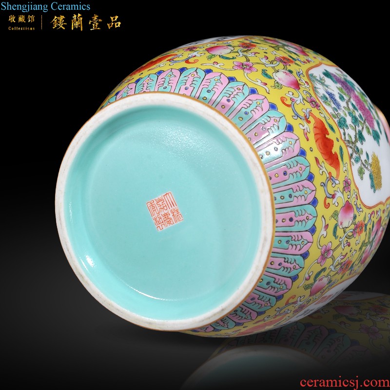 Jingdezhen imperial kiln chinaware imitation qianlong pastel green celebrates the life of the eight immortals figure cloud mouth vase sitting room adornment is placed