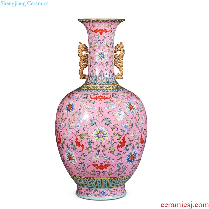 Jingdezhen imperial kiln chinaware imitation qing qianlong pastel yellow scramble for grain vase of flowers and plants living room collection furnishing articles