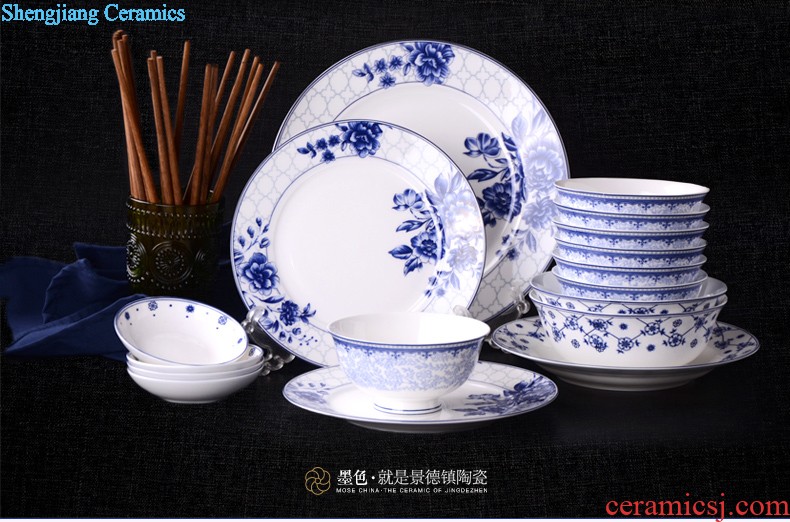 inky Jingdezhen ceramic tableware dishes suit 56 of the head of household bone bowls dish bowl chopsticks Chinese style