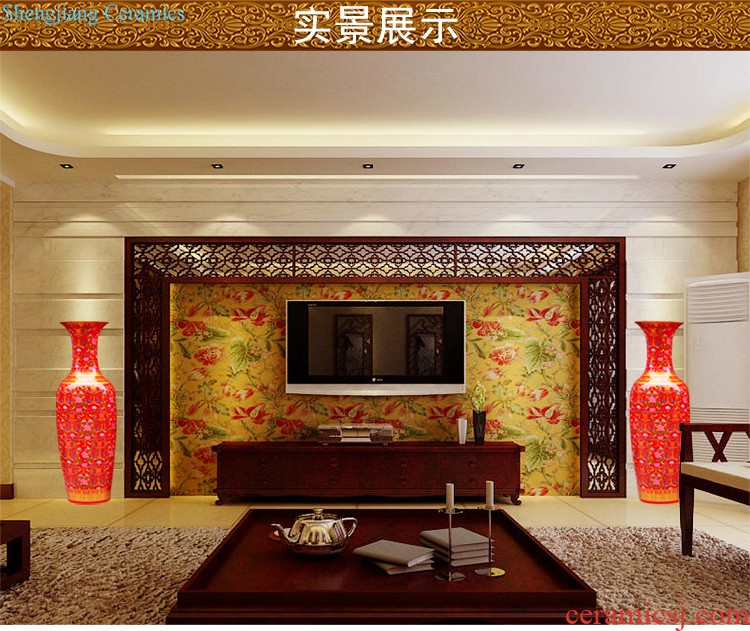 Jingdezhen ceramic hand-painted sitting room adornment is placed high quiver of large red vase word calligraphy and painting scroll cylinder