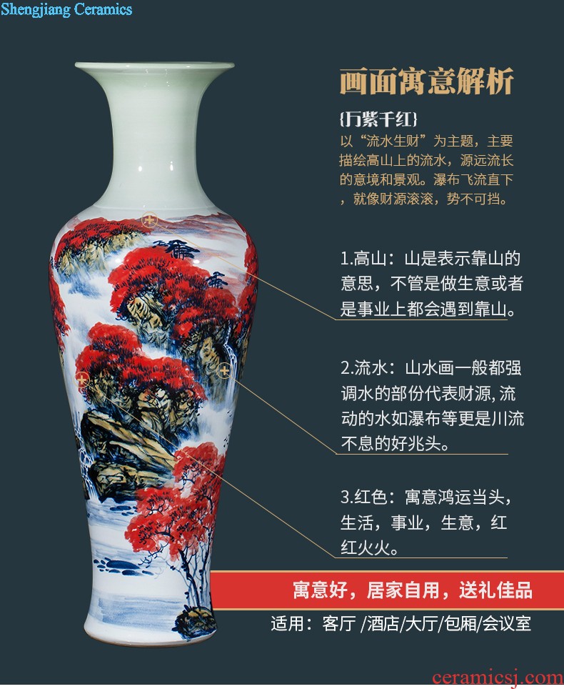 Jingdezhen ceramics hand-painted quiver big vase furnishing articles sitting room floor decoration painting scroll cylinder decoration