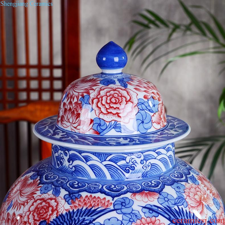 Jingdezhen ceramics vase hand-painted flower arranging furnishing articles of Chinese style living room TV cabinet decoration porcelain home decoration