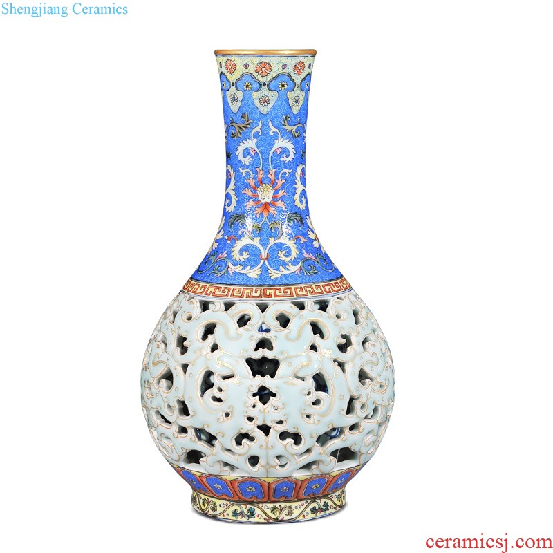 Jingdezhen imperial kiln chinaware imitation qing qianlong offering blue paint around flowers ears ribbon sitting room vase furnishing articles