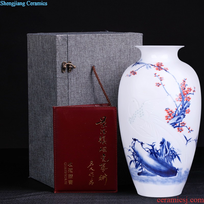 Jingdezhen ceramics Gold hand painted blue and white plum bottle vase Modern fashion and contracted sitting room handicraft furnishing articles