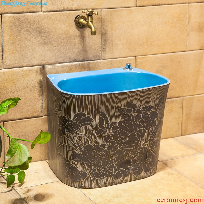 Koh larn, neat hand-drawn square stage basin ceramic lavabo art of the basin that wash a face basin sinks green lotus