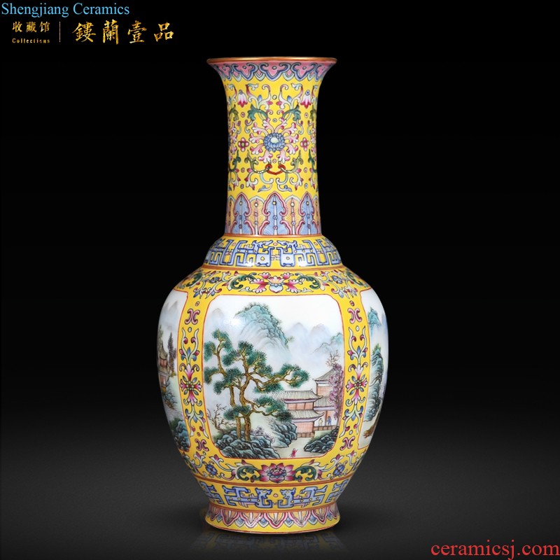 Jingdezhen imperial kiln chinaware archaize kangxi alum gold medallion red flower on celestial flower vase collection furnishing articles