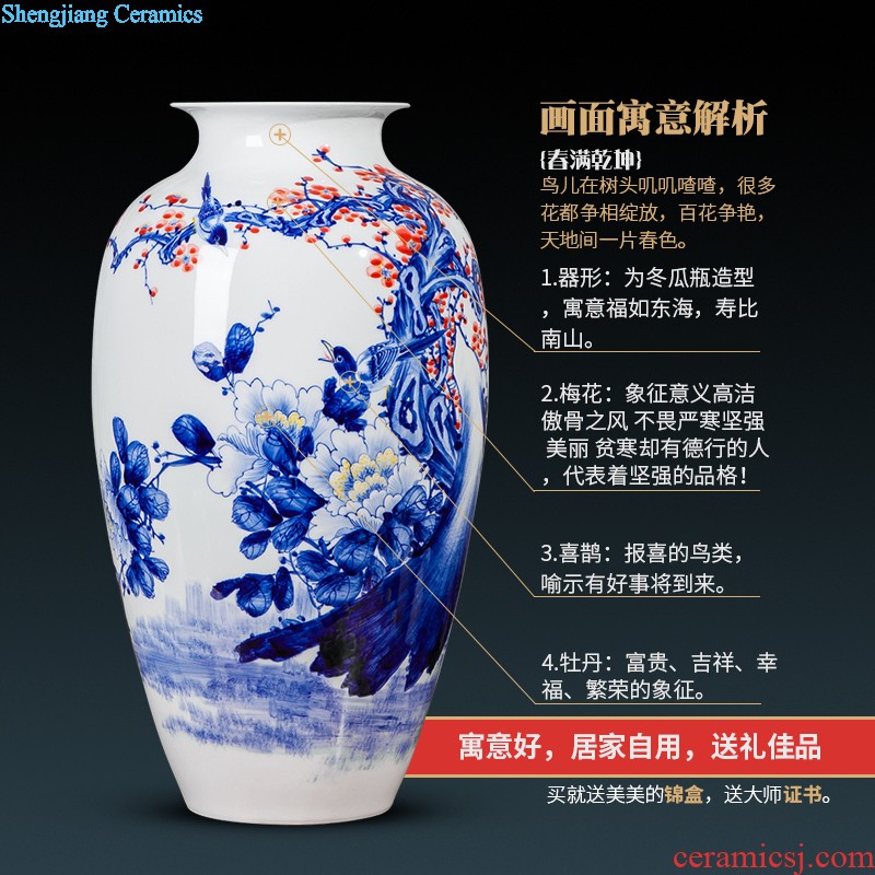 Jingdezhen ceramic powder enamel famous hand-painted vases, harmony is the sitting room of Chinese style household rich ancient frame decorative furnishing articles