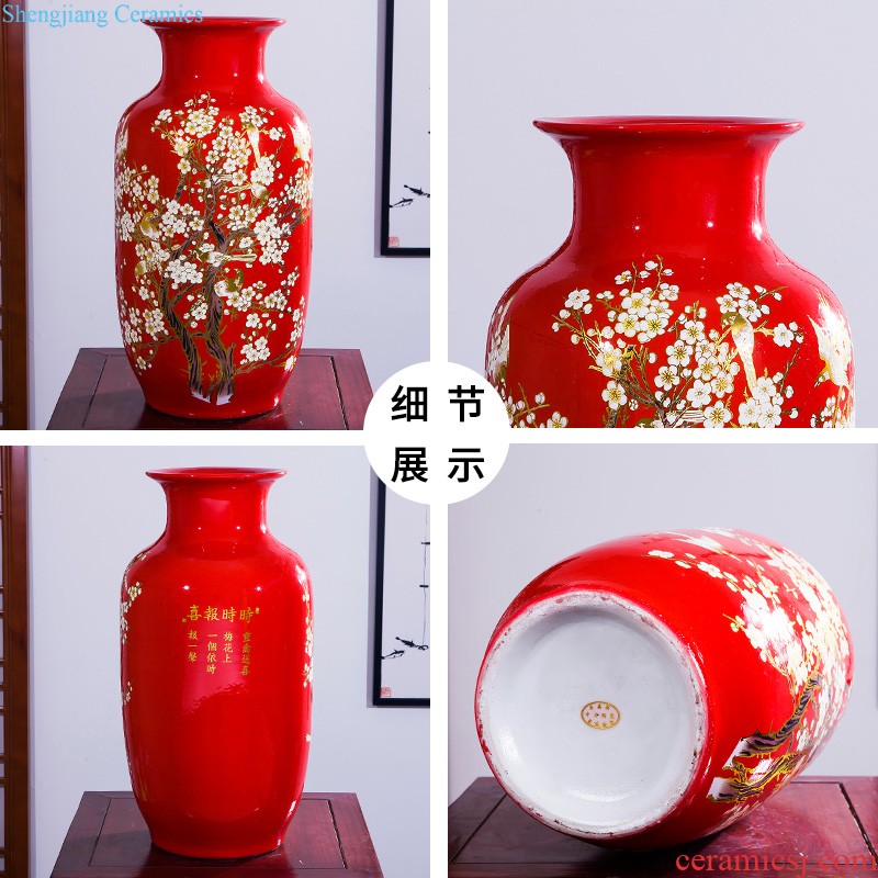 Jingdezhen ceramics China red lucky bamboo vases, flower arrangement home sitting room adornment is placed large wedding