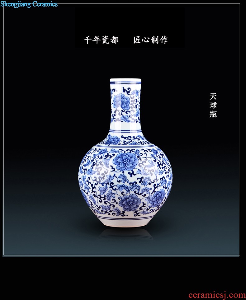 Hand painted lotus painting and calligraphy cylinder kiln jingdezhen ceramics is increasing in vases, flower arranging furnishing articles Chinese style living room floor decoration