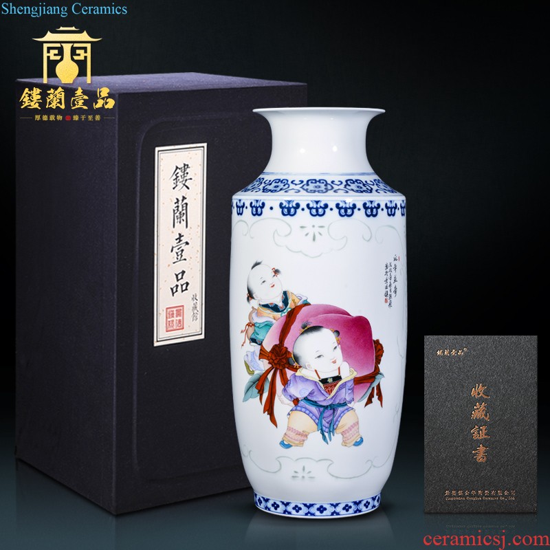 Jingdezhen ceramic hand-painted flower arranging thin body new Chinese style household vase sitting room porch decoration wedding gift furnishing articles