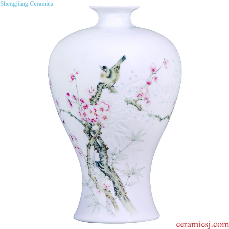 Jingdezhen ceramics imitation qing qianlong shamrock glaze ssangyong ear vase new Chinese style home sitting room adornment is placed