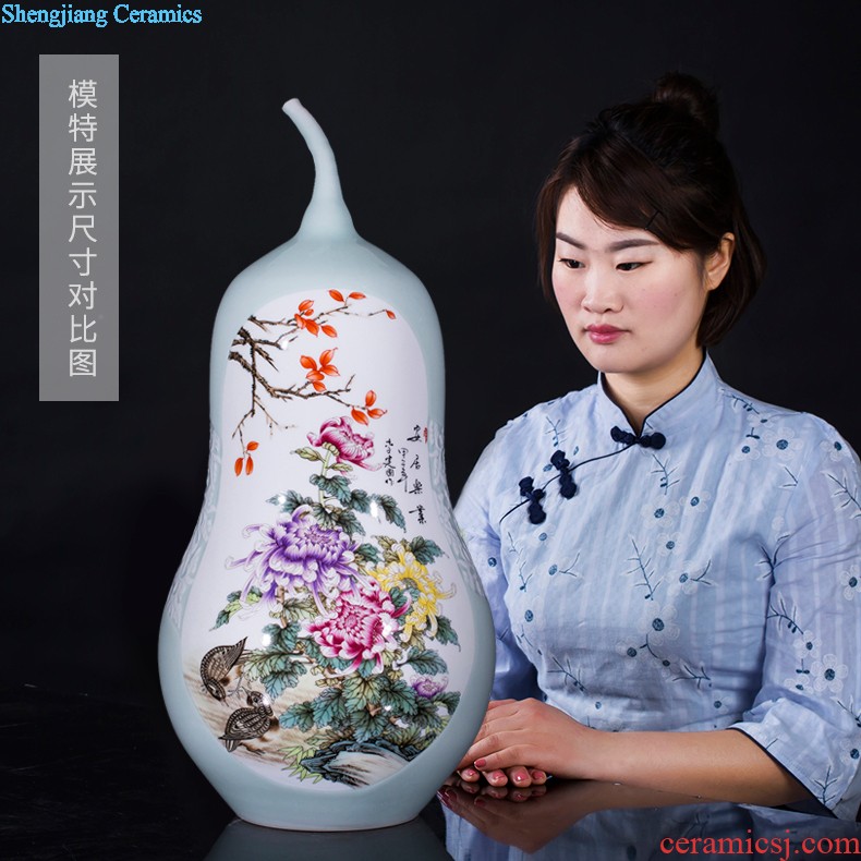 Jingdezhen ceramic antique hand-painted pastel peony flower vases, the sitting room porch decoration of Chinese style household furnishing articles