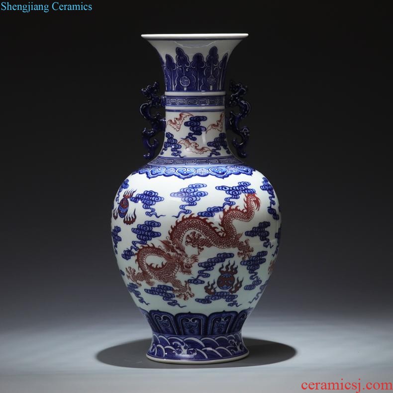 Jingdezhen ceramics pure hand-carved hand-painted vases, flower arranging place Chinese porcelain home decoration in the living room