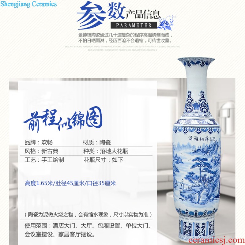 Jingdezhen ceramic floor big vase hand-painted antique imitation Ming blue and white porcelain sitting room porch place large ornament