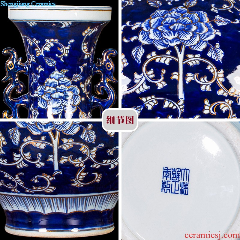 Jingdezhen ceramics vase the colour blue glaze decorations rich ancient frame place large new Chinese style living room office