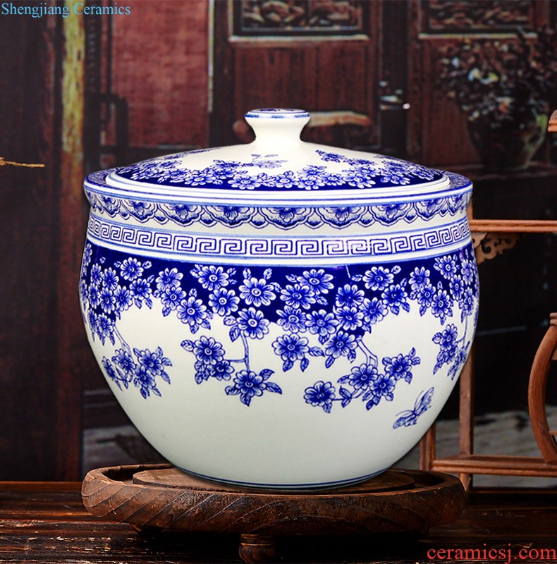 Merry jingdezhen porcelain ceramic barrel 10 jins 20 jins magnesium 2 ricer box pickles pickled meat jar with cover money-box