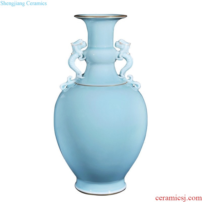 Jingdezhen ceramics imitation qing qianlong powder blue ear long belly big vase sitting room adornment of Chinese style household furnishing articles