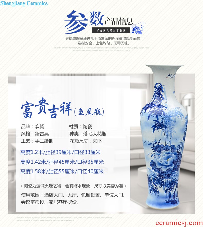 Jingdezhen ceramics big red vase hand-painted home sitting room ground study decorative furnishing articles calligraphy and painting scroll cylinder