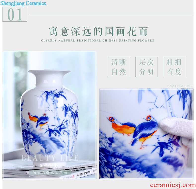 Jingdezhen ceramics vase furnishing articles Famous hand-painted scenery thin body porcelain bottle of new Chinese style living room decoration