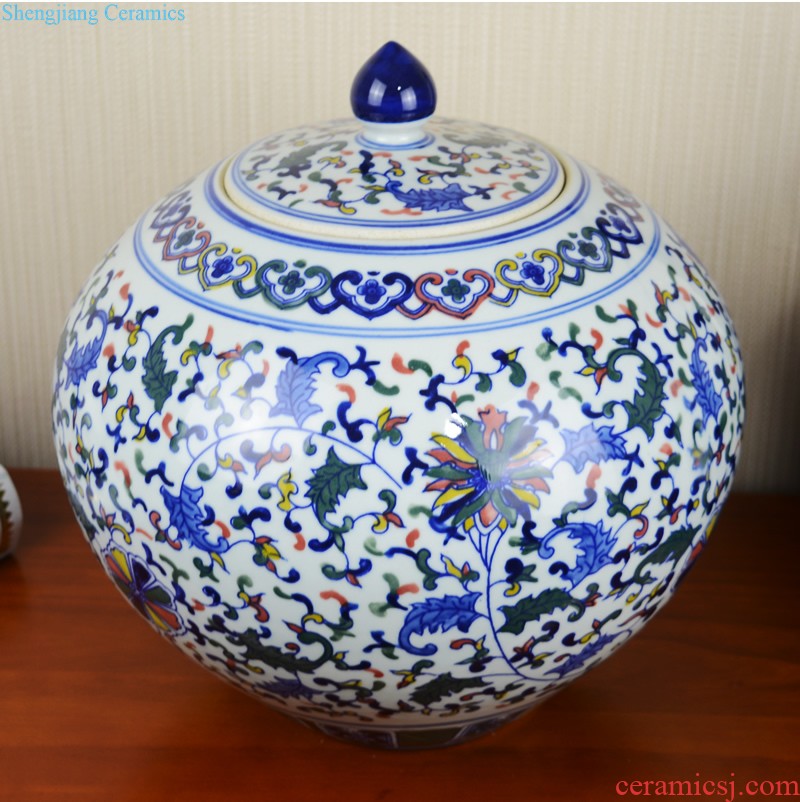 Jingdezhen ceramics general pot of large storage tank with cover Chinese style household soft adornment furnishing articles sitting room