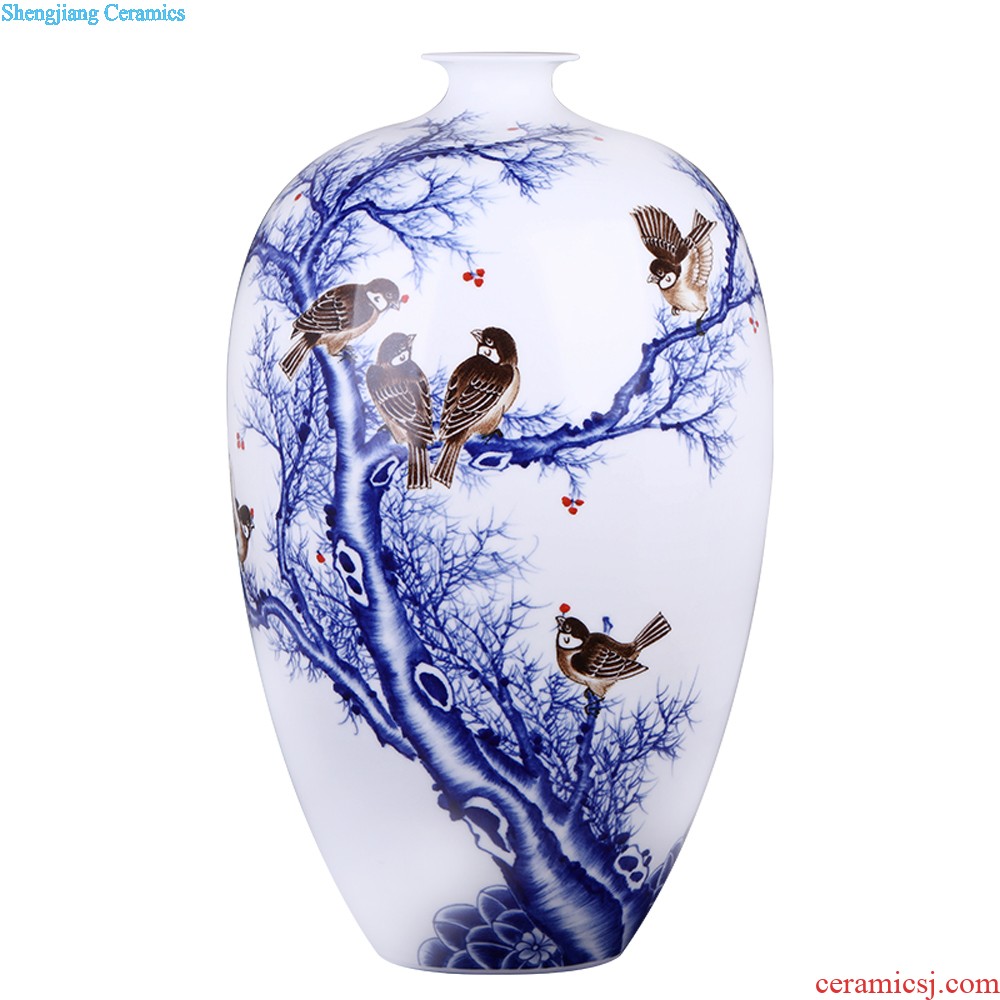 Jingdezhen ceramic vase furnishing articles antique blue-and-white ears flower receptacle, classical Chinese style household rich ancient frame ornaments