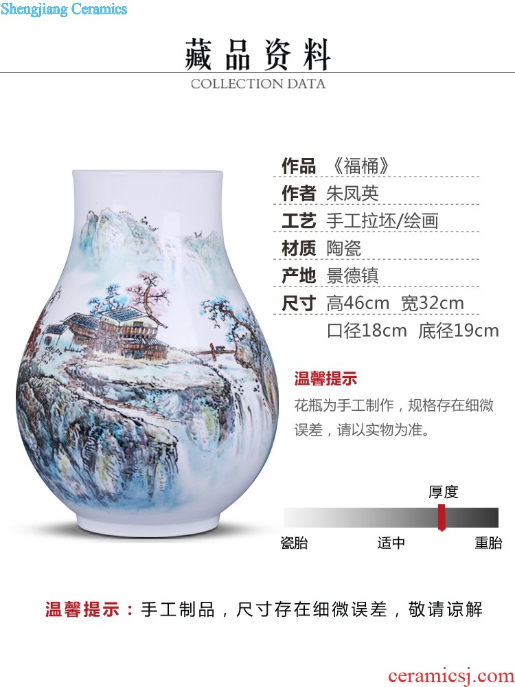 Jingdezhen ceramic three-piece hand-painted lotus vase flowers in new Chinese style household living room TV cabinet furnishing articles