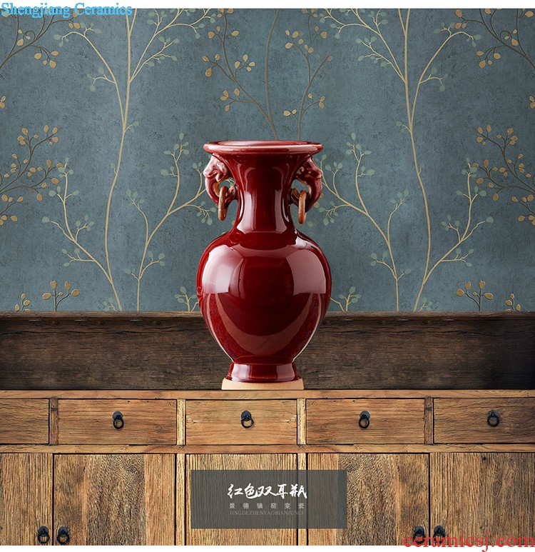 Jingdezhen ceramic Chinese red large vase home sitting room porch place large new home decoration hc - 074