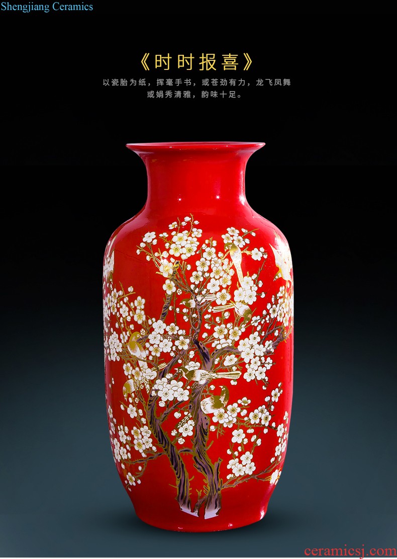 Jingdezhen ceramics China red lucky bamboo vases, flower arrangement home sitting room adornment is placed large wedding