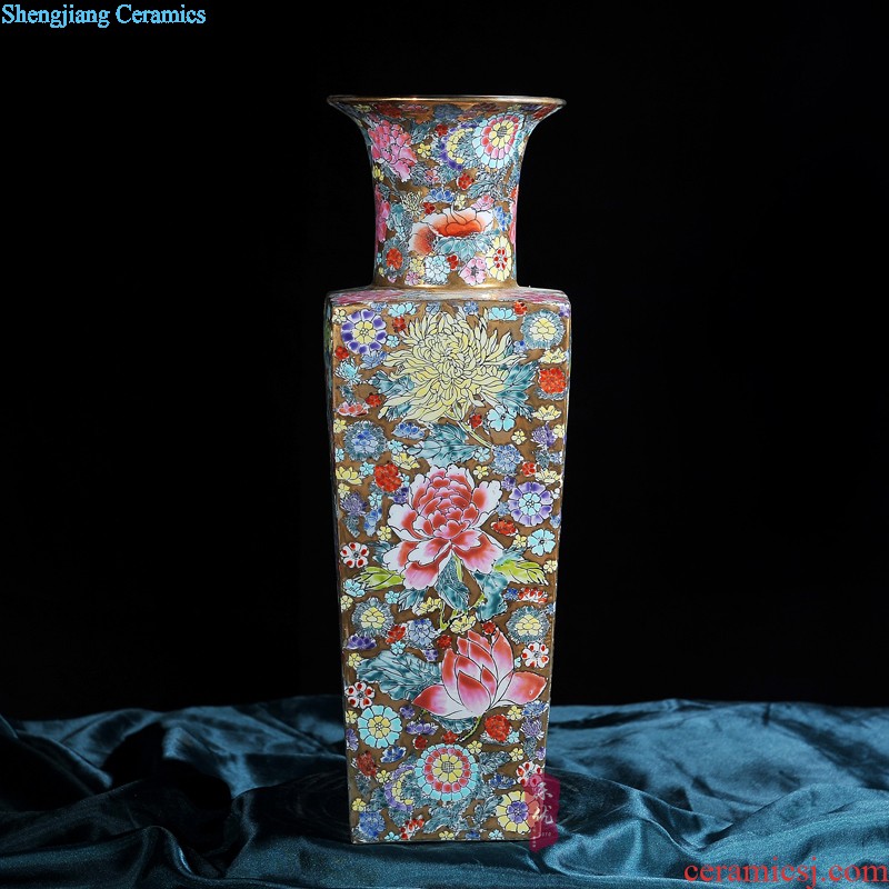 Jingdezhen ceramics Dong-ming li hand-painted pastel landscape vase New Chinese style household handicraft furnishing articles sitting room