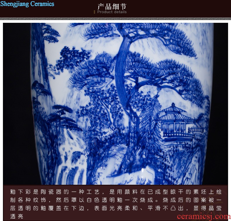 Jingdezhen blue and white porcelain manual hand-painted dried flowers sitting room place vase modern new Chinese style decoration decoration