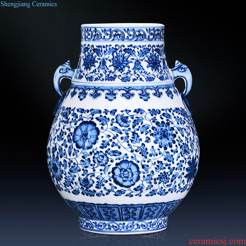 Jingdezhen ceramics hand-painted large blue and white porcelain vase flower arranging furnishing articles of Chinese style living room home decoration decoration