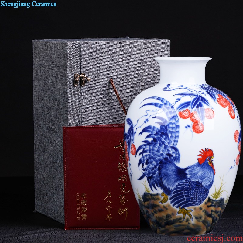 Jingdezhen ceramics vase furnishing articles Pastel landscape decoration new Chinese style household living room TV cabinet