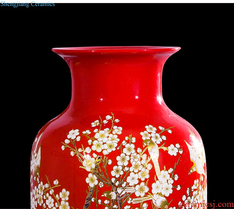 Jingdezhen ceramics China red lucky bamboo vases, flower arrangement home sitting room adornment is placed large wedding