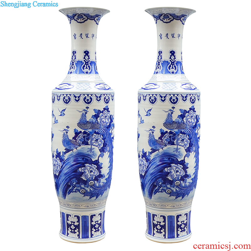 Jingdezhen ceramics hand-painted guest-greeting pine high landing craft large blue and white porcelain vase sitting room hotel decoration furnishing articles